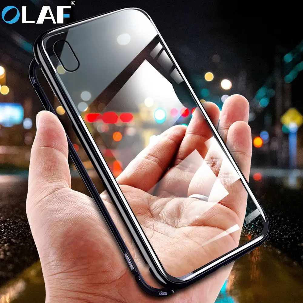Магнитный чехол Olaf для iPhone XS MAX XR чехлы из закаленного стекла с магнитом на заднюю