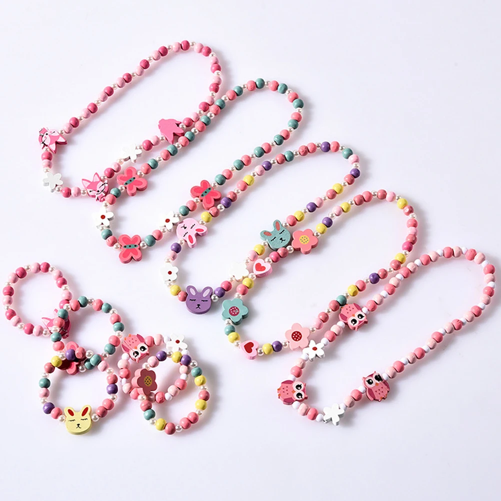 Креативный детский браслет, ожерелье, набор из бисера в форме животного, милый мультяшный цветной ювелирный набор, ожерелье, браслет для девочек