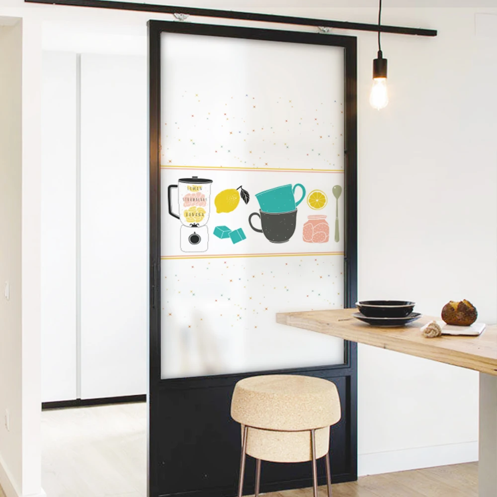 

DIY Simple Modern Kitchen Decorative Wall Sticker Glass Door Protective Film Translucent Creative Home Decor Adesivos De Vidro
