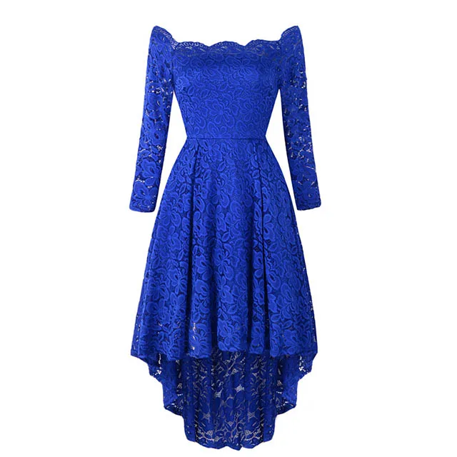 Асимметричное платье для выпускного вечера Королевский синий 3/4 рукав чай Длина длинное платье женские выпускные кружевные платья для возвращения домой - Цвет: Royal blue