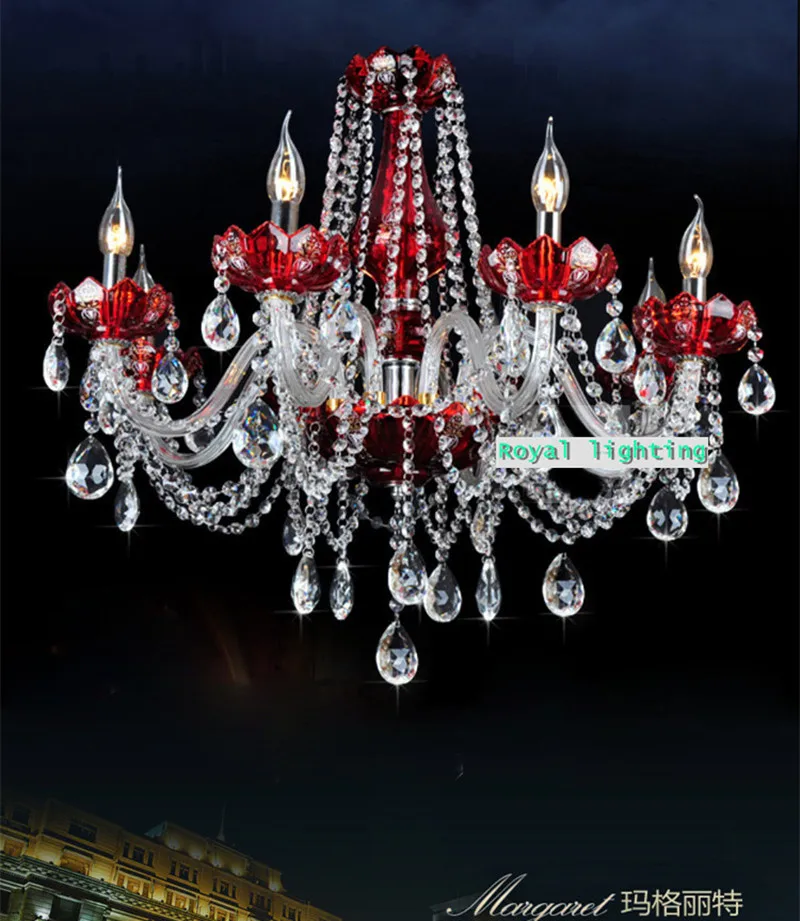 

Free shipping 8-arm wine red crystal lighting with clear crystal chandelier lamp led indoor light living room lustres de cristal