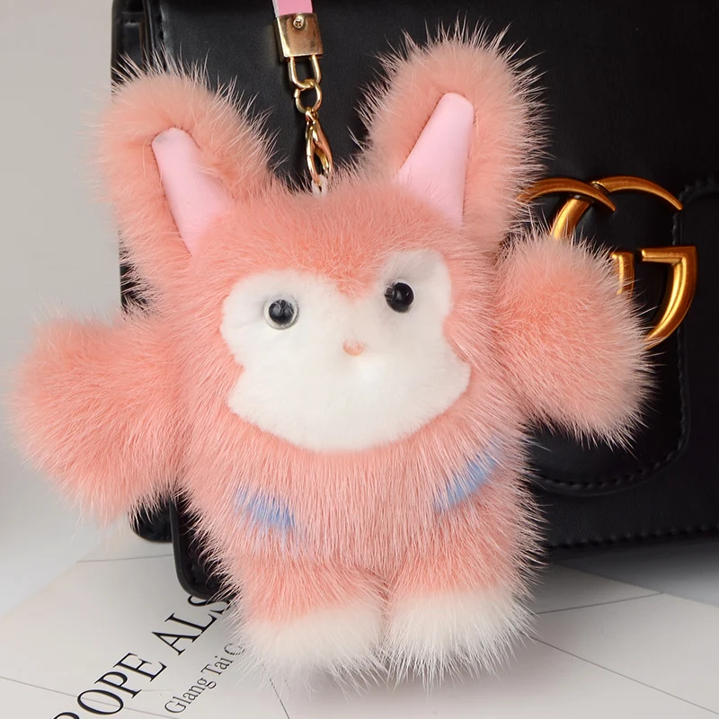 

2018 Hot Fashion 17cm Fluffy Rabbit Hug Keychain Mink Leather Large Keychain Keychain Lady Charm Handbag Car Pendant