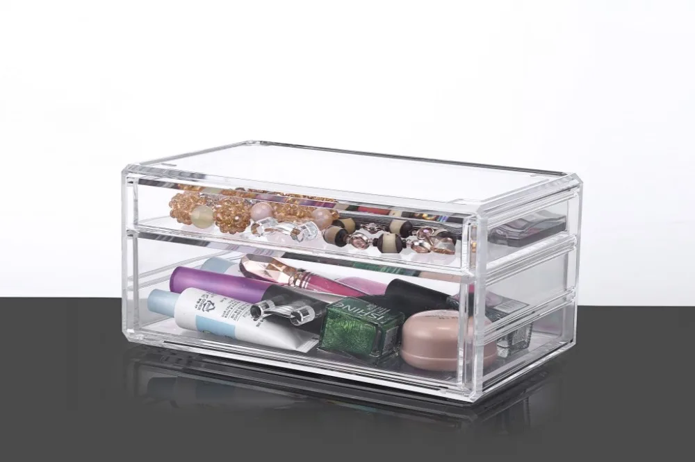 

Acrylic Makeup & Jewelry Organizer 2 draw Cosmetic Storage Display Box