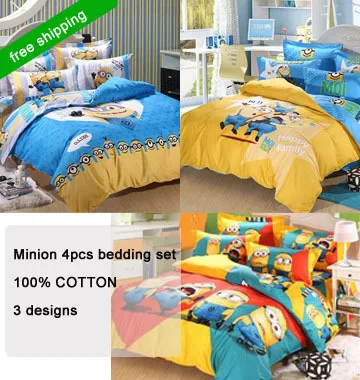 new hot 3d minion bed 3 4pcs cartoon bedding sets twin full queen minions full sheet set