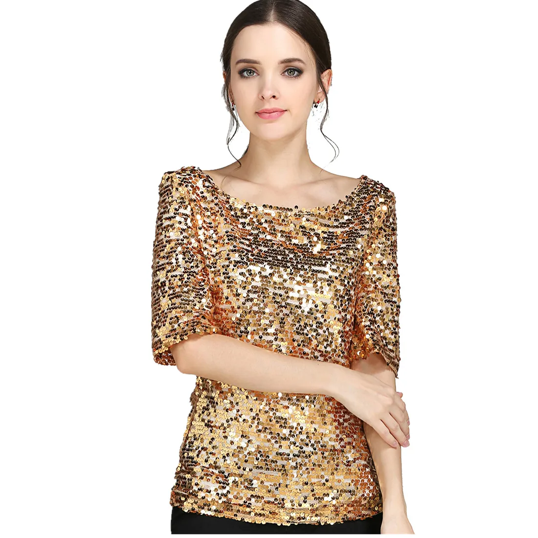 Womens Sequin Top Party Club Blouses Shirts Bright Glitter Top Blouse O ...