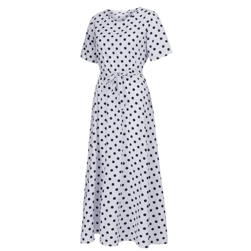  New Women Summer Vintage O-Neck Short Sleeve Beach Polka Dot Bandage Long Maxi Dress Sexy Elegant Lady Holiday New Dress #4R08 (28)