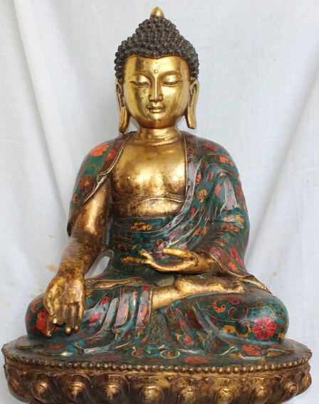 

JP S0524 21"Tibet Tibetan Buddhism Bronze Gilt Cloisonne Seat Shakyamuni Buddha Statue H (B0328)