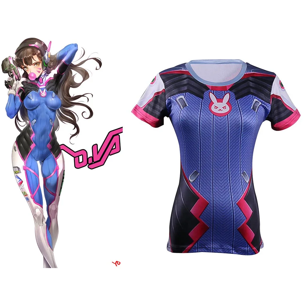 COS d. VA Горячая игра ВЛ Футболки Косплэй dva Tracer короткий рукав взрослая женщина 3D принт Halloween Party