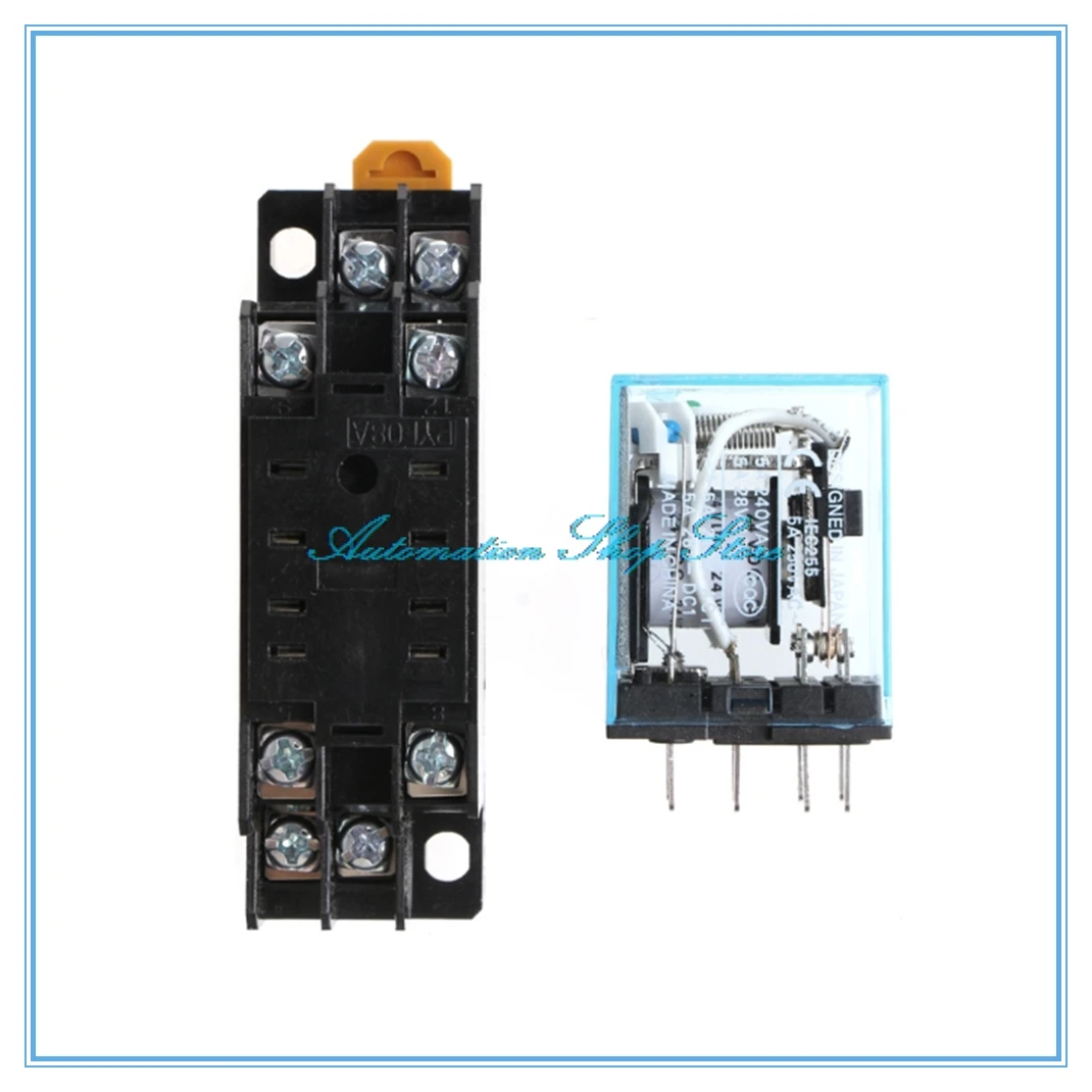 NOVOCE 5 Ensembles MY2NJ HH52P DC 12V 24V 36V 48V 1100V 220V Relais Mini Relais Électromagnétique 8 Broches DPDT 5A Avec Base De Prise PYF08A (Size : DC 12V