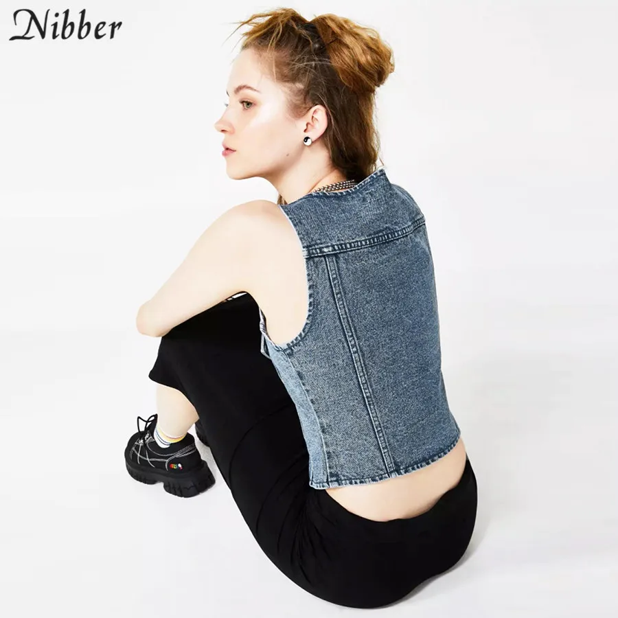 Nibber High street повседневные джинсовые укороченные топы для женщин camisole Летняя мода Панк Базовые Футболки без рукавов тонкие топы на бретелях mujer