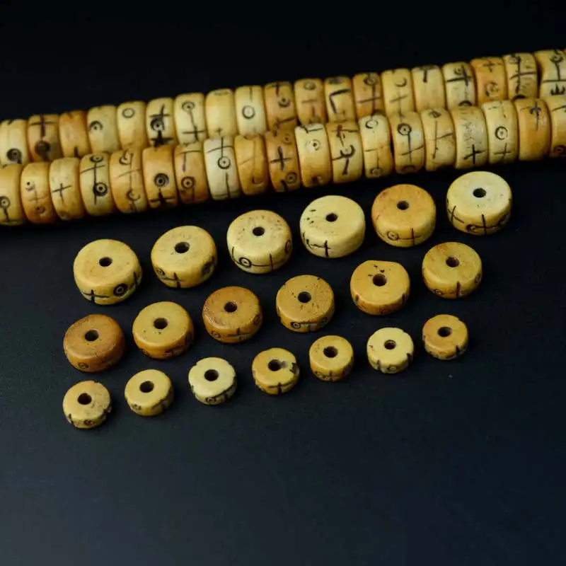 

TSB0339 Wholesale Tibetan Yak bone Carved Cross Star Son loose beads 8/10/12/14mm 108beads lot Yellow Oblate Beads Strand