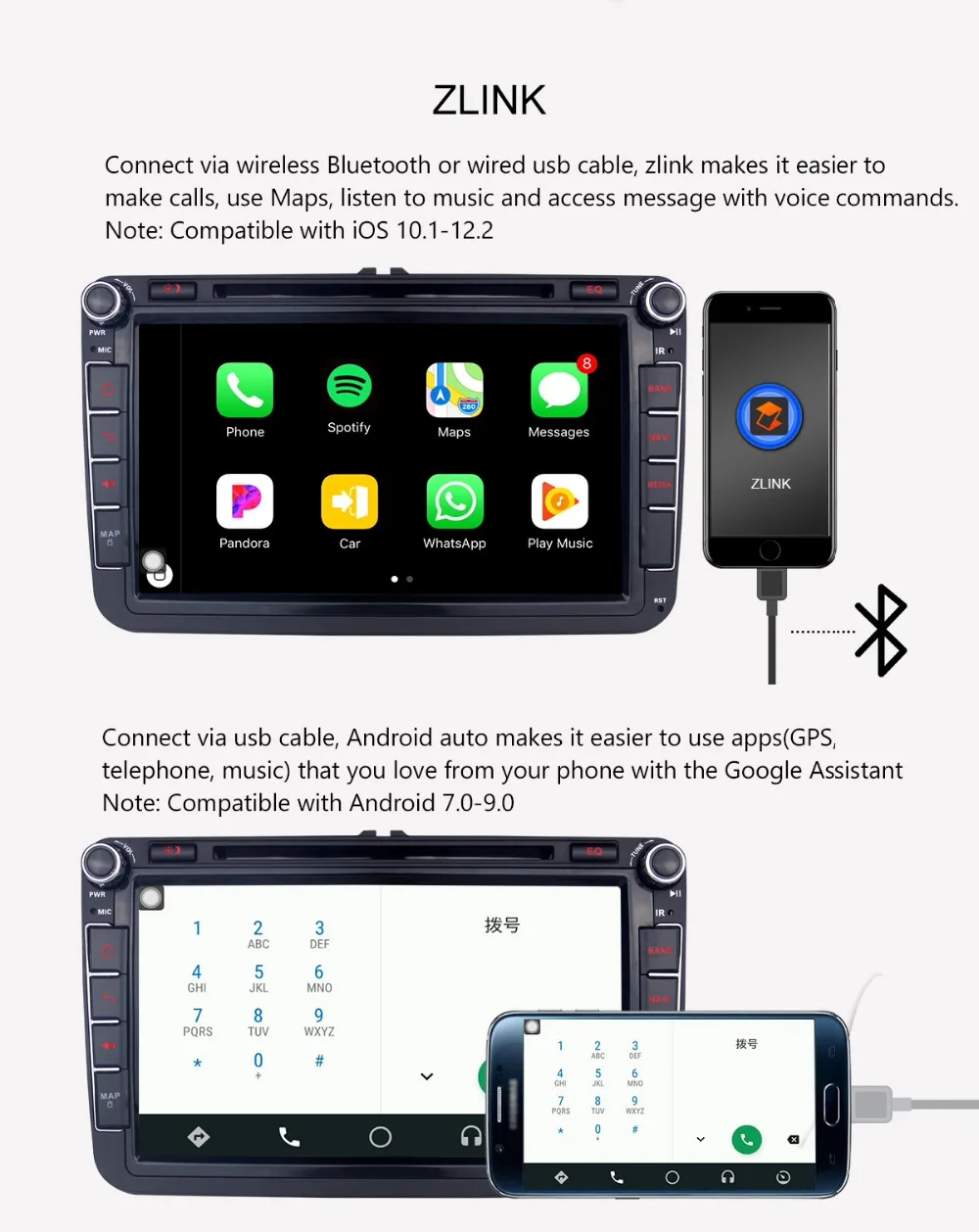 Perfect JOYING 2 din car radio player 8" GPS Navigator 4GB+64GB Android 8.1 Support 3G/4G for VW/SKODA/SEAT/Volkswagen Split Screen DSP 12
