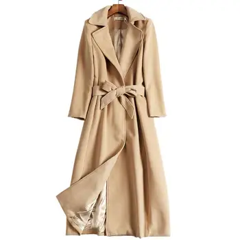 

2020 New Autumn winter Women Woolen Coat Slim X-Long Woolen Coat Long sleeves camel Turn-down collar Women cashmere Coat