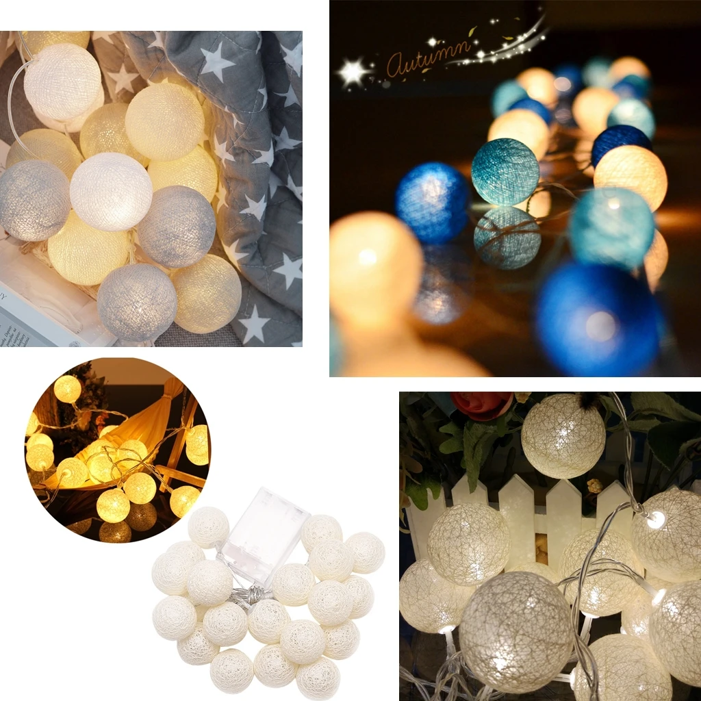 3M 20 LED Light Garland Cotton Ball String Fairy Decoration Christmas