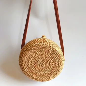 

JHD-Gril Bag Handwoven Bali Round Retro Rattan Straw Beach Crossbody Bag Tops(B)