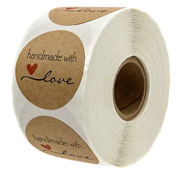 

1 Inch Round Kraft Paper Thank You Hand Made With Love With Red Heart Stickers Total 500 Adhesive Labels Per Roll