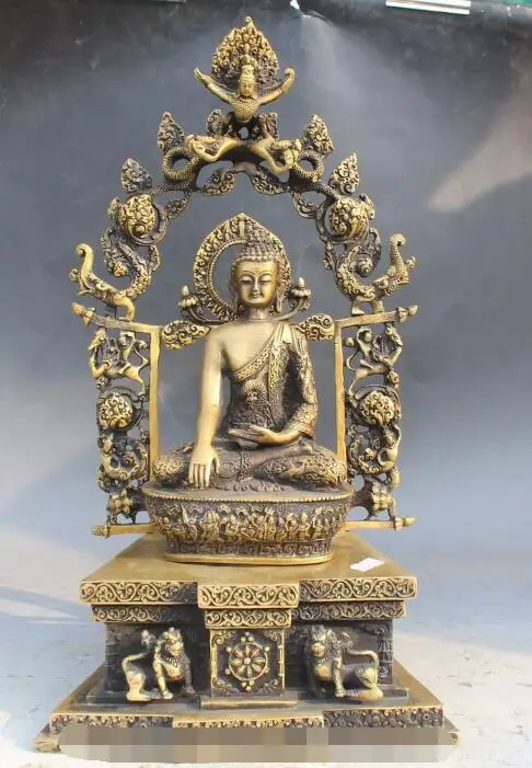 

S01365 16"Tibet Bronze Dragon Redpoll Winged Garuda Bird Eagle Shakyamuni Buddha Statue