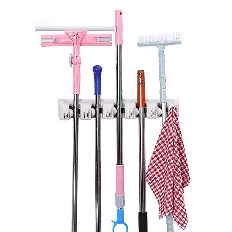 Zhangji House Clean organizer многофункциональный настенный держатель для швабры с крючками в пластиковой ванной полке для хранения 5 слотов