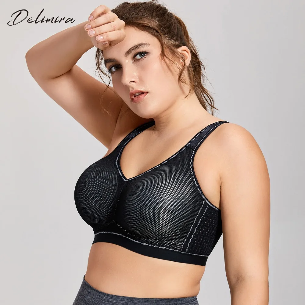 

Women's High Impact Support Wirefree Non-padded Full coverage Plus Size Active Bra