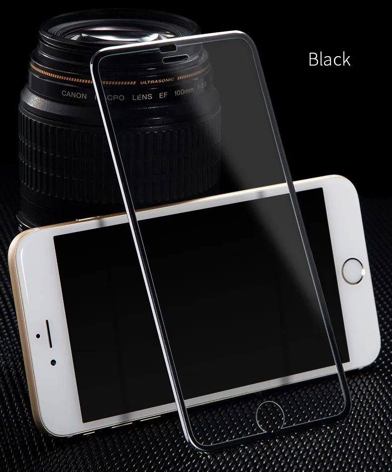 100 шт./лот для iPhone 6 6S 6 Plus 7 7 плюс закаленное Стекло 3D край Полный Экран протектор Алюминий сплав 9 H для iPhone 5 5S 8 Plus x - Цвет: Black