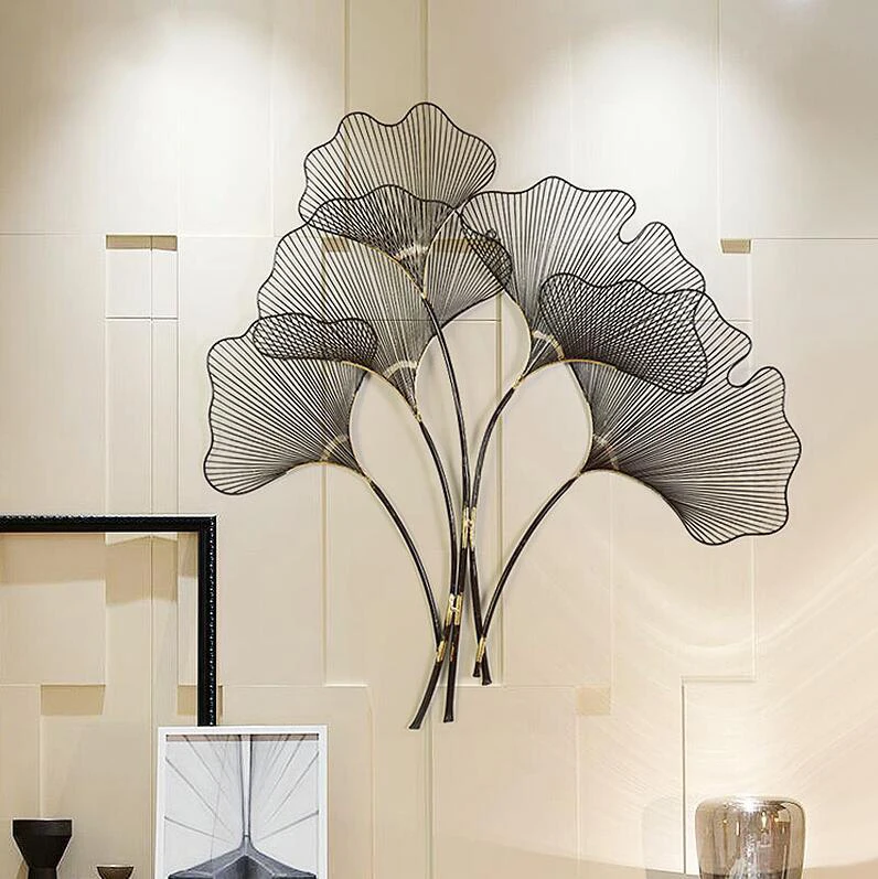 Современные подвесные настенные украшения из кованого железа Ginkgo Biloba декор для
