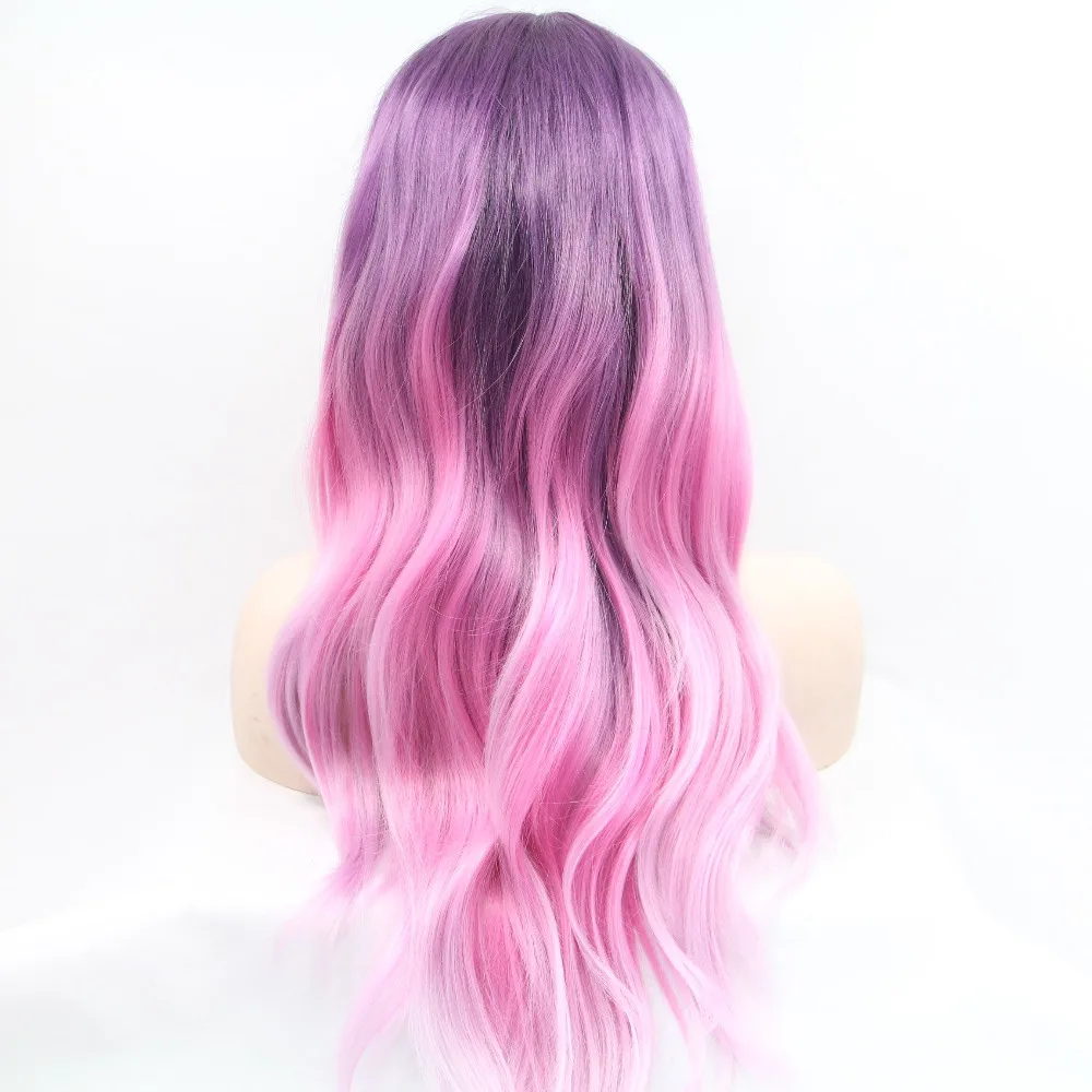 

Marquesha Pink Purple Ombre Synthetic Lace Front Wigs Long Wavy Glueless Three Tone Pink Lace Front Wig For Fashion Women