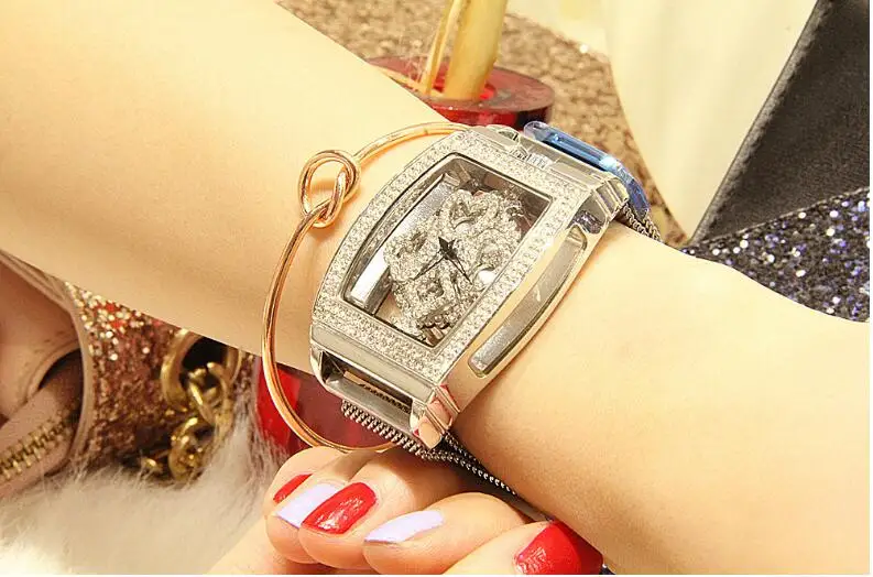 Новые подлинные женские часы с вращающимся бриллиантом модные водонепроницаемые прозрачные часы
