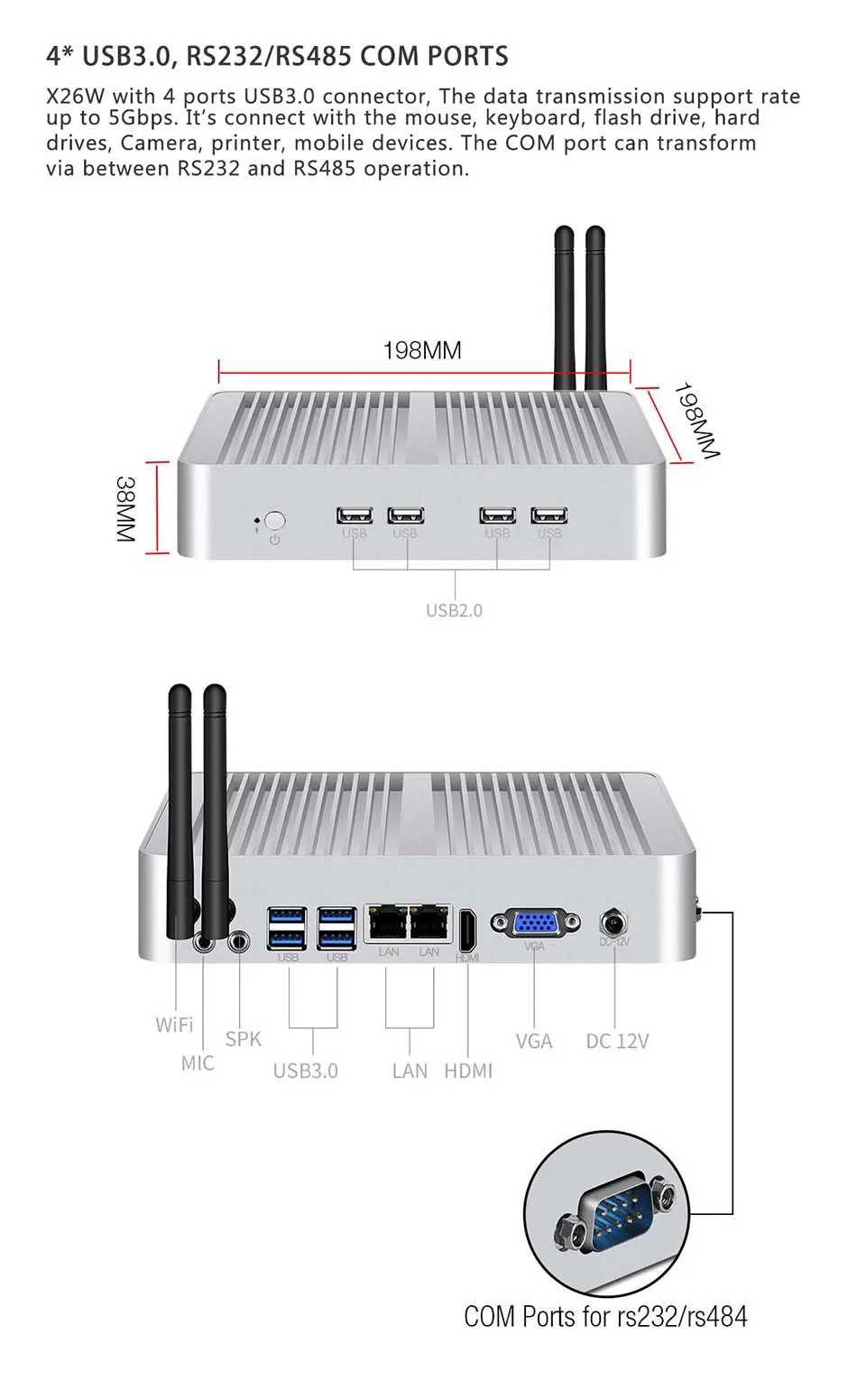 Безвентиляторный мини ПК i7 i5 Dual LAN Мини компьютер i7 5500U i5 4200U Celeron J1900 HDMI wifi Windows PC Поддержка 2,5 SATA HDD