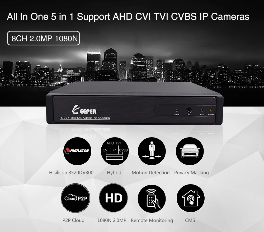 Keeper CCTV DVR 8CH H.264 AHD 5 IN 1 DVR NVR Видеокамера для видеонаблюдения 1080N HDMI Видео выход Поддержка аналоговый AHD IP камера