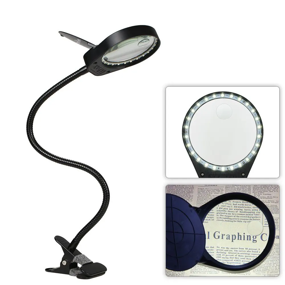 

LED 3X/10X Magnifier Glass with Clamp Clip Table Light Desk Lamp Magnifying Lens Design Illuminated Dimmable Brightness