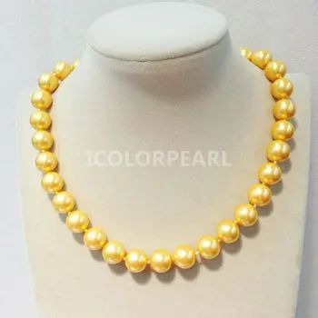 

WEICOLOR Lovely 12mm Yellow Round Mother Pearl Shell Necklace.Cheap And Nice For Any Party!