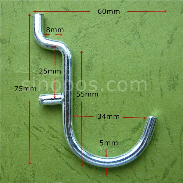 Steel Secure Curved J-hook For Pegboard, super heavy duty metal J