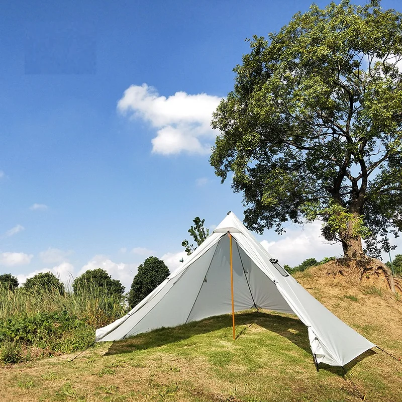 Günstige 3 4 Person Ultraleicht Outdoor Camping Tipi 20D Silnylon Pyramide Zelt Große Kolbenstangenlosen Zelt Trekking Wandern Zelte