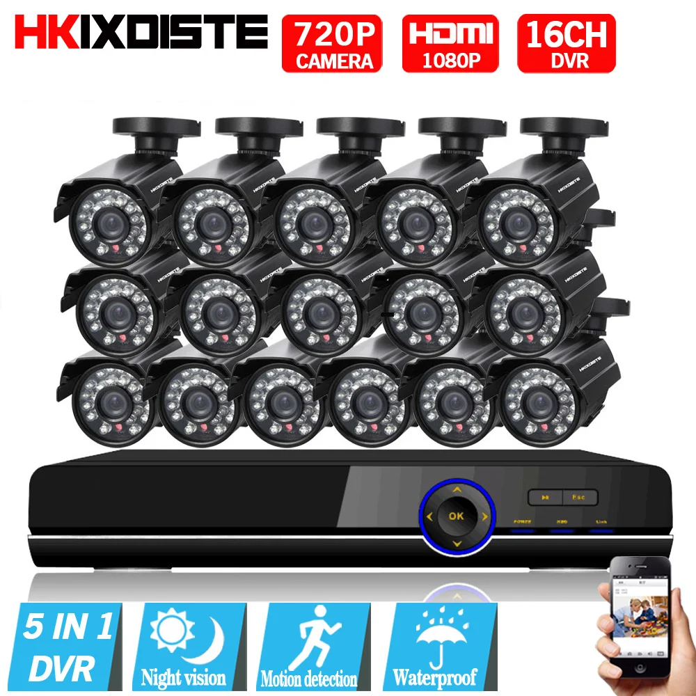 16CH 1080 P AHD DVR 16 шт. 2000TVL 720 ИК Ночное видение наружного видеонаблюдения Камера 24leds