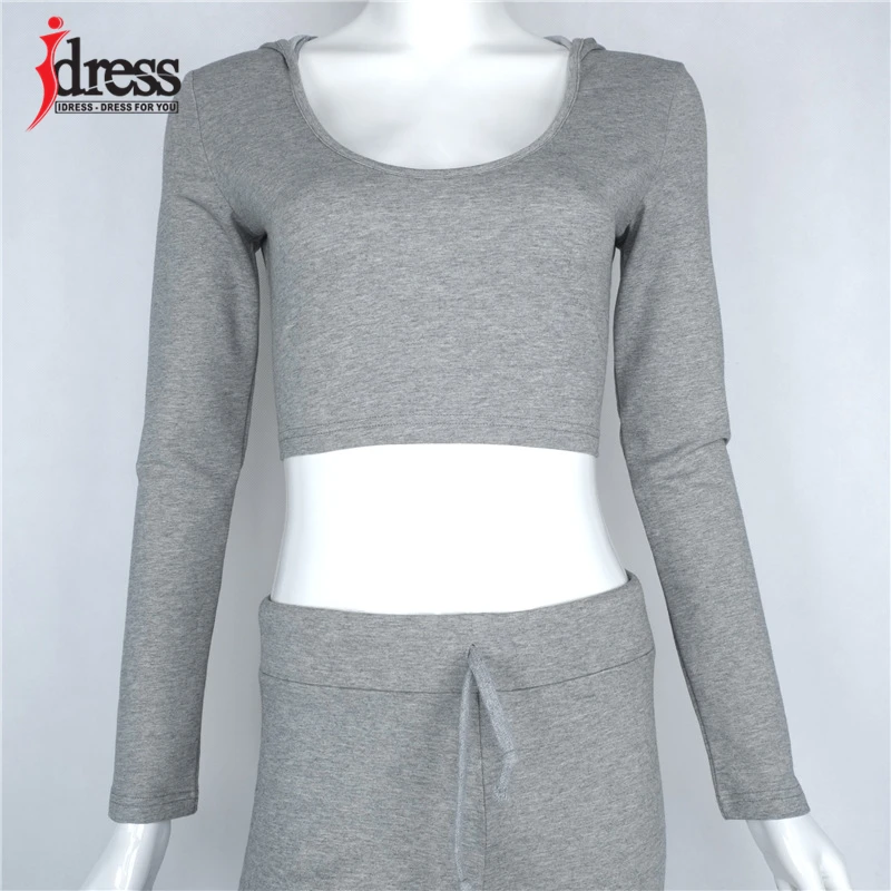 IDress Women Suit Outfit Two Piece Set Crop Top Legging Sweatpants Set Crop Hoodie Set Female Sweatshirt Pants Tracksuit Set (8)