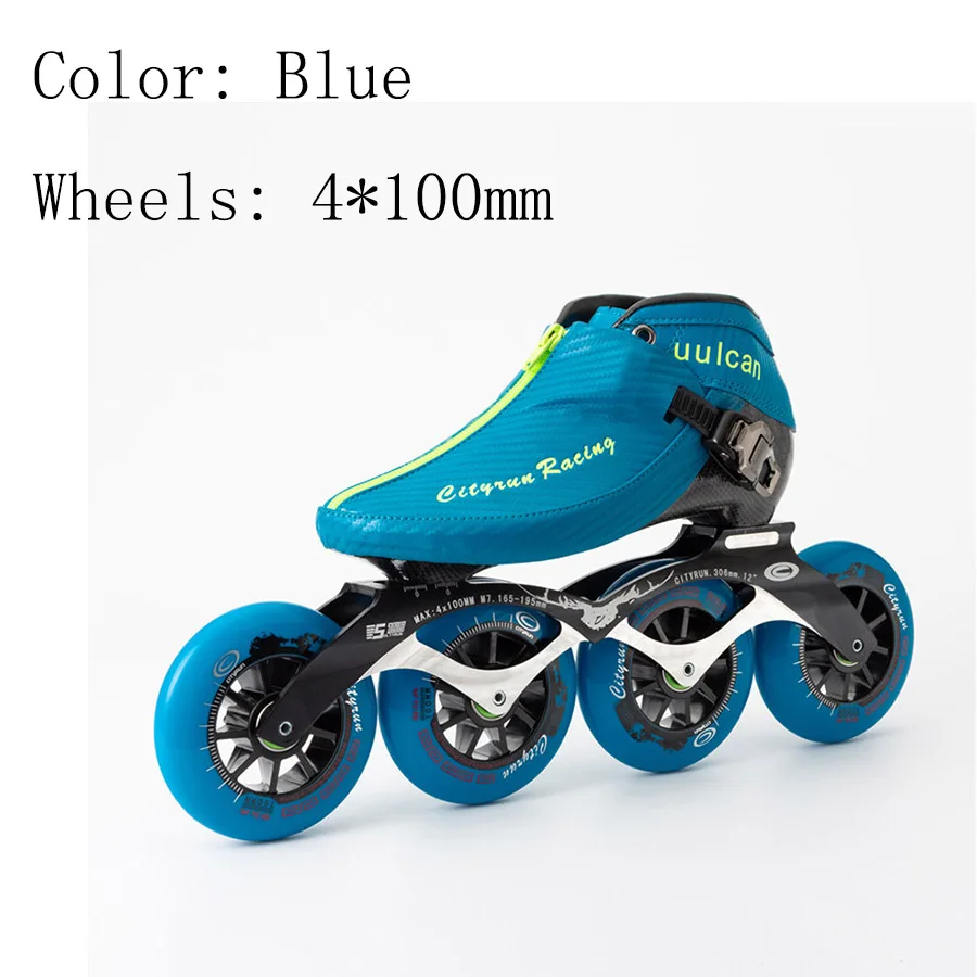 Cityrun скоростные роликовые коньки европейский размер 30-44 углеродное волокно Профессиональные коньки для соревнований 4 колеса гоночные коньки - Цвет: blue 4-100mm