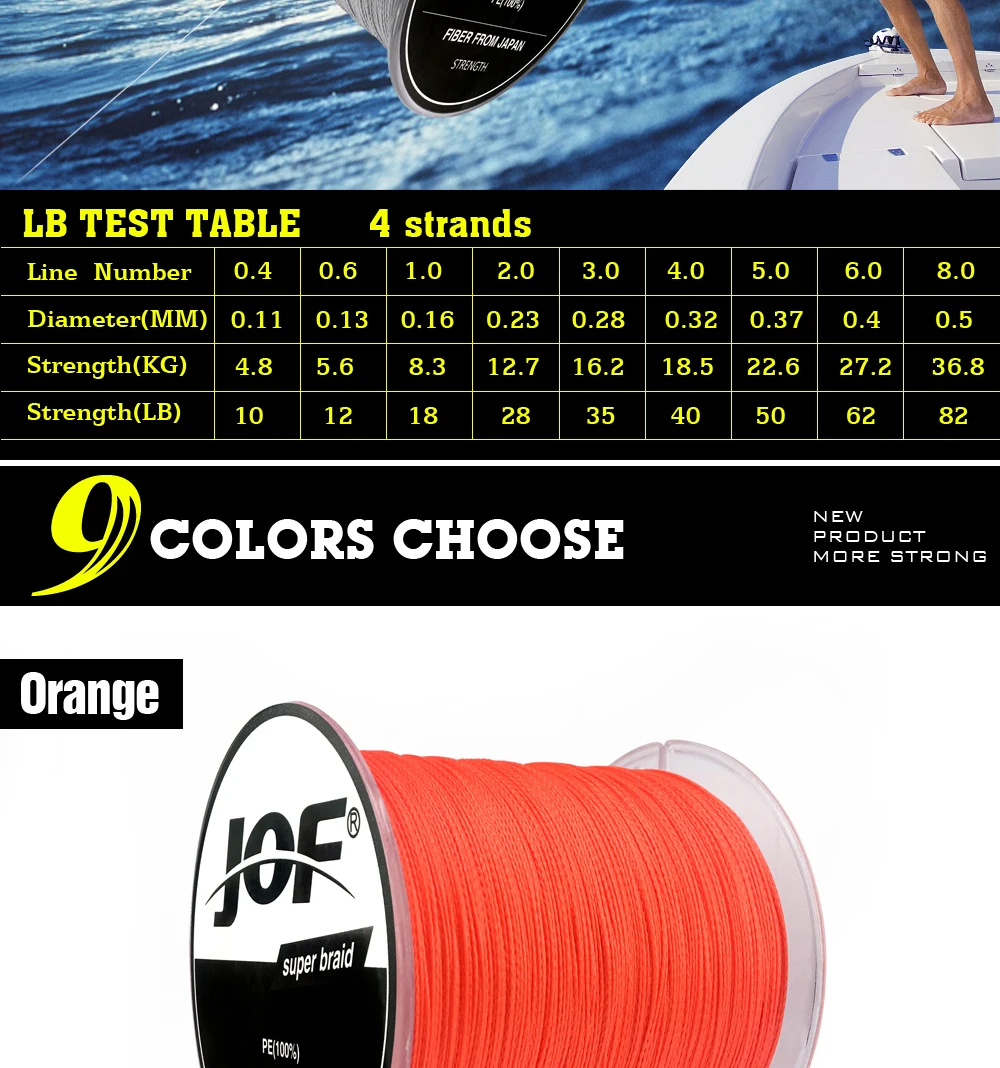 300 м JOF бренд Япония Multifilament PE плетеная леска 10LB до 82LB