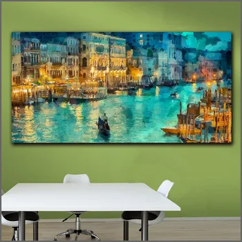 

Large size Printing Oil Painting Abstract venice italy at night Wall art canvas prints pictures for living room and bedroom