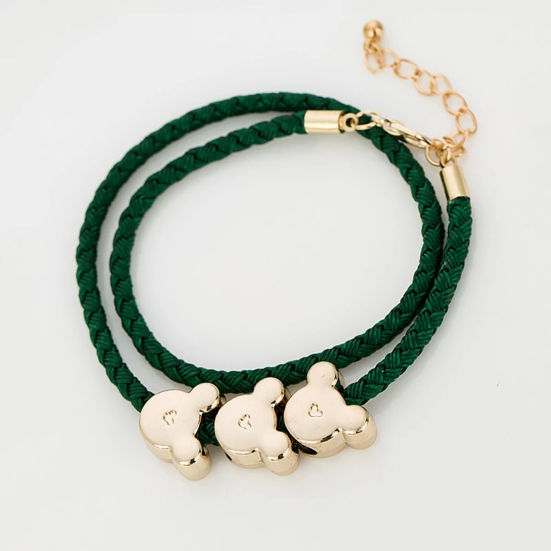 Gold plated bear head charm bracelets for children kids 5 colors braided rope zinc alloy boys girls wrap bracelet MDJB232