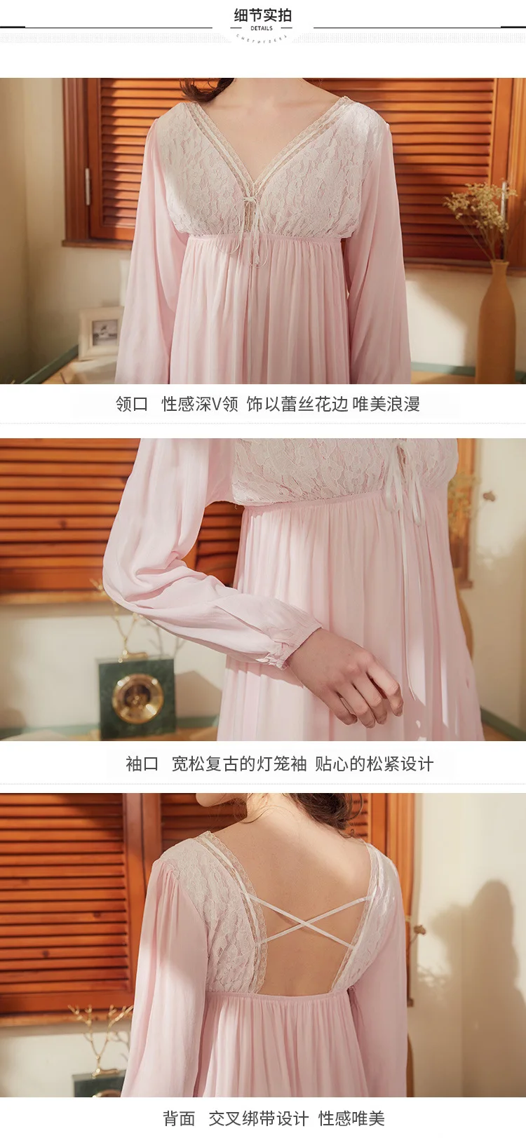 Ретро Дворцовая юбка для сна с v-образным вырезом, кружевная хлопковая с длинным рукавом, принцесса, ночная одежда для женщин, платье размера плюс, ночные рубашки, платье для сна