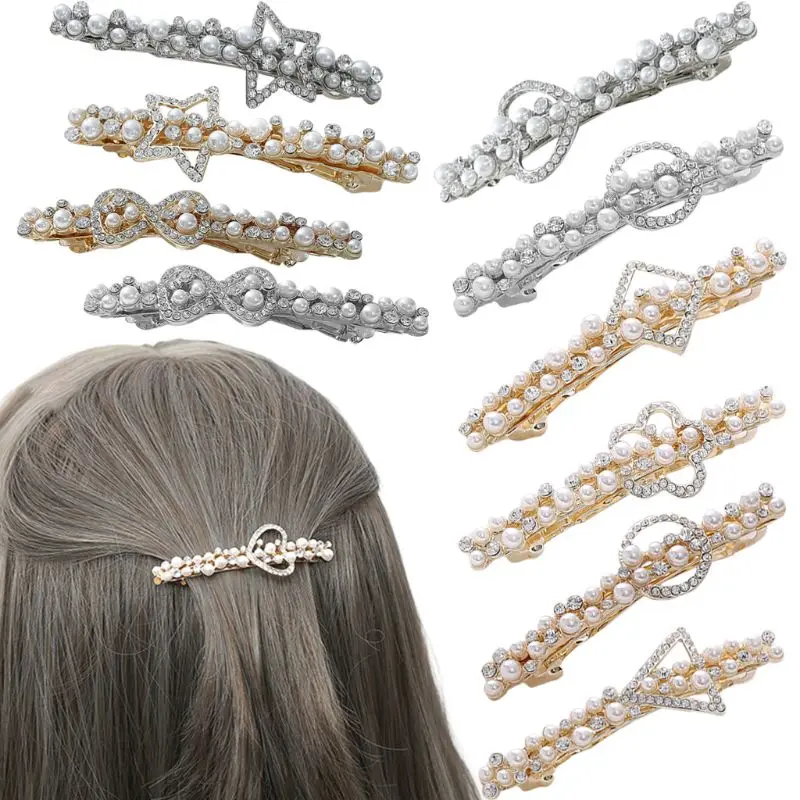 

Korean Wedding Bridal Jewelry Ponytail Spring Hair Clip Women Rhinestone Imitation Pearl Bowknot Hairpin Luxury Beaded Barrette