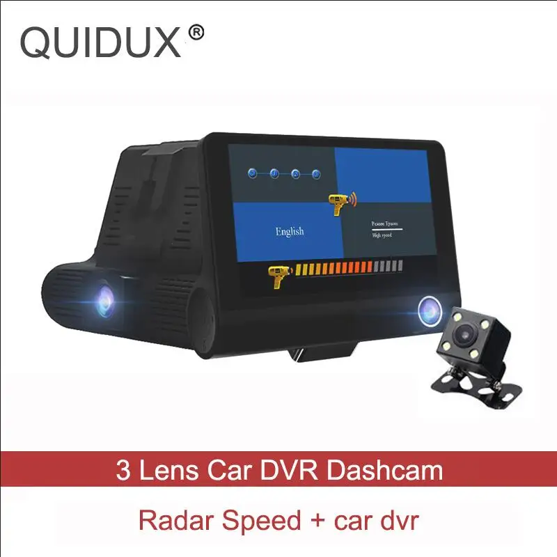 QUIDUX 4,0 дюймов Автомобильный видеорегистратор Камера регистратор радар детектор+ gps 3 в 1 Автомобильный детектор Dash Cam 3 линзы анти радар детектор Ночного Видения - Название цвета: 2 in 1 dvr