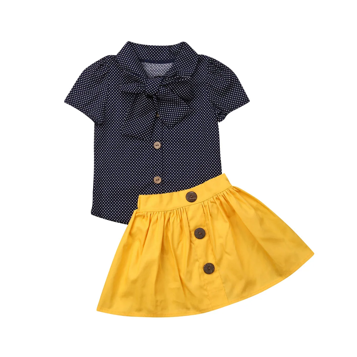 

US Toddler Kid Baby Girl Clothes Polka Dot Cotton Top T-shirt Skirt Dress Outfit Clothes Set 2pcs