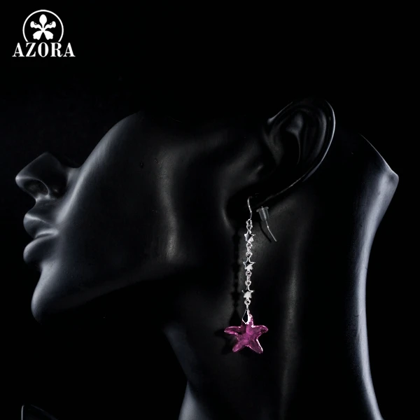 AZORA Lovery Girl's Fashion Jewelry With Pink Five-pointed Star Stellux Austrian Crystal Purple Drop Earrings TE0254