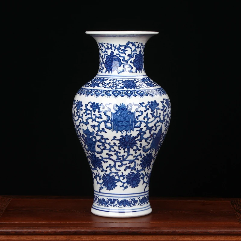 Фарфоровая ваза Цзиндэчжэнь китайская керамическая ваза Китайский цветочный горшок ваза современные китайские ремесла голубая и белая винтажная ваза
