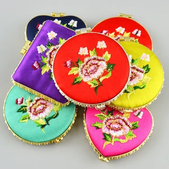 

Chinese wind jewelry mirror national features gifts Silk embroidered cosmetic mirror Double fold mirror