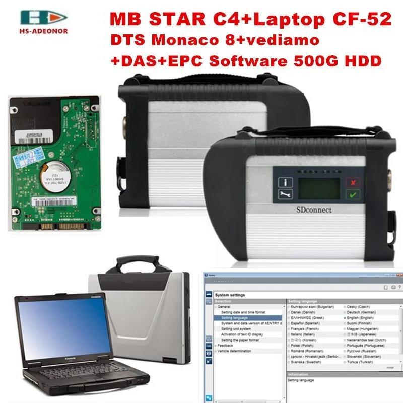 OBD 2 сканер mb star c4 + CF 52 HDD(500 Гб) DTS ccc 8 vediamo DAS полные суперинженеры с системой win7 64WIN Wi