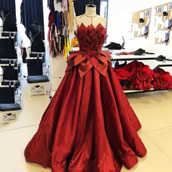 Длинное красное вечернее платье 2019 Великолепный Новый арабский стиль для женщин Саржа сатин Формальные Вечерние платья robe de soiree