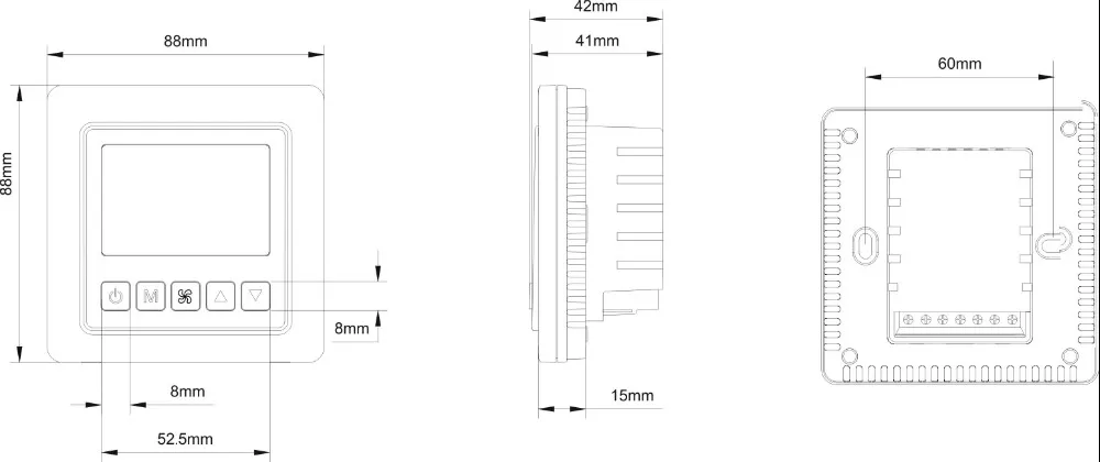 T5000 Series Thermostat Dimensions in (mm)