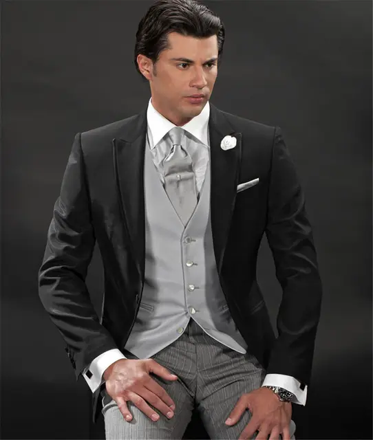 black suit grey vest